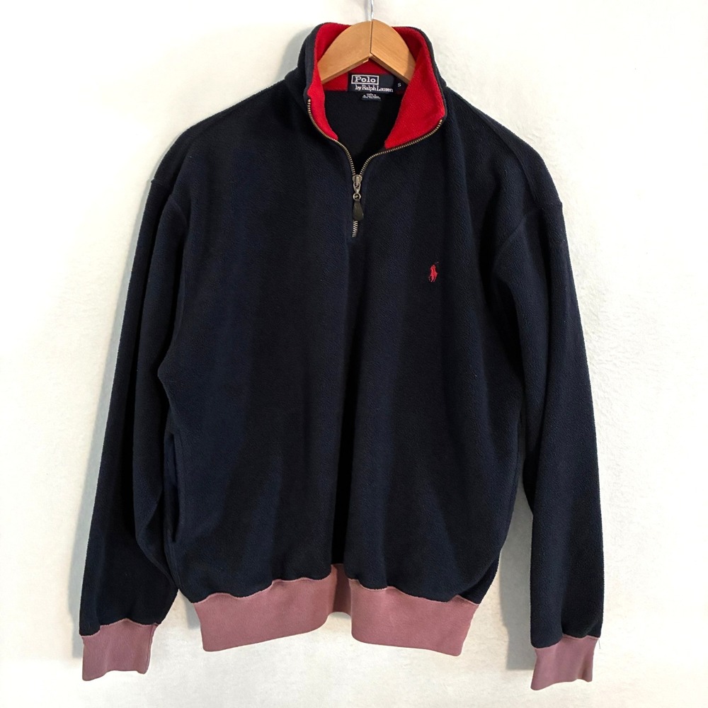 Vtg Polo Ralph Lauren 1/4 Zip Fleece Pullover Sweater Men Size S Mock Neck Prep